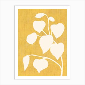 Botanic Shade Leaf Plants Minimalist Monochromatic - Gold Yellow White Art Print