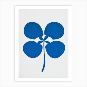 Four Leaf Clover Symbol Blue And White Line Drawing Art Print