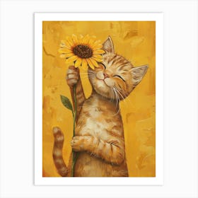 Sunflower Cat Art Print