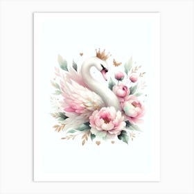 Floral Swan Nursery Wall Art Art Print