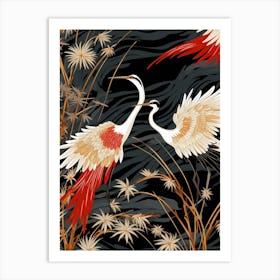 Black And Red Cranes 3 Vintage Japanese Botanical Art Print