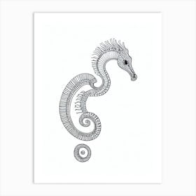 Lined Seahorse Black & White Drawing Art Print