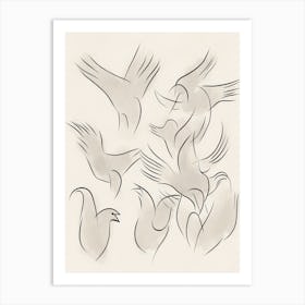 Birds In Black And White Line Art 1 Art Print