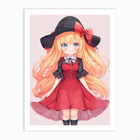 Anime Girl In Red Dress Art Print