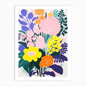 Colourful Flowers In A Vase In Risograph Style 15 Art Print