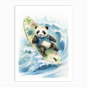 Panda Art Surfing Watercolour 4 Art Print