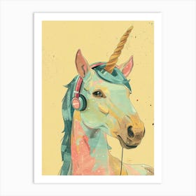 Pastel Unicorn Listening To Music With Headphones 1 Art Print