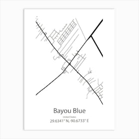 Bayou Blue,United States Minimalist Map 1 Art Print