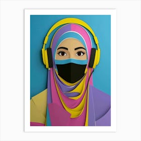 Muslim Woman With Headphones 3 Art Print