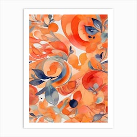 Orange And Blue Watercolor Painting Art Print