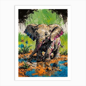 Elephant In The Puddle Art Print