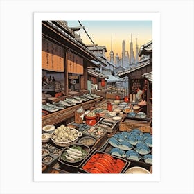 Tsukiji Fish Market, Japan Vintage Travel Art 2 Art Print