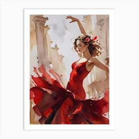 Crimson Whirl of Passion: A Flamenco Dancer Artwork Poster