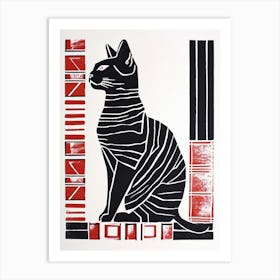 Egyptian Mau Cat Linocut Blockprint 7 Art Print