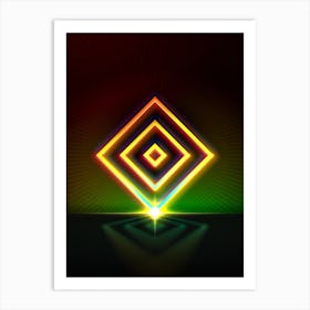 Neon Geometric Glyph Abstract in Watermelon Green and Red on Black n.0200 Art Print