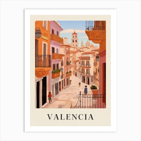 Valencia Spain 4 Vintage Pink Travel Illustration Poster Art Print