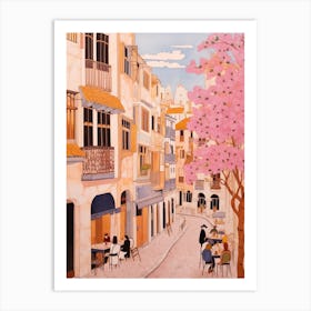 Alicante Spain 3 Vintage Pink Travel Illustration Art Print