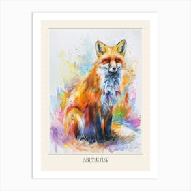 Arctic Fox Colourful Watercolour 1 Poster Art Print