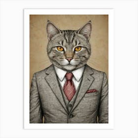 Cat In A Suit 18 Art Print