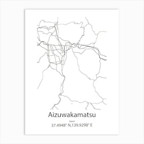 Aizuwakamatsu,Japan Minimalist Map Art Print