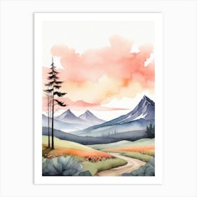 Tranquil Mountains In Minimalist Watercolor Vertical Composition 12 Art Print