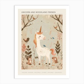 Unicorn & Woodland Animal Friends Muted Pastel 2 Poster Art Print