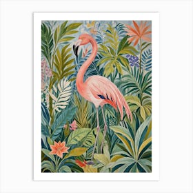 Pink Flamingo In The Jungle no1 Art Print