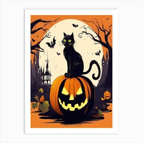 Halloween cat sitting on pumpkin Art Print