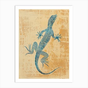Blue Gecko Block Print 1 Art Print