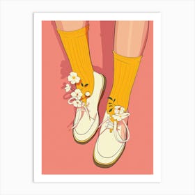 Yellow And Pink Flower Shoes 2 Art Print