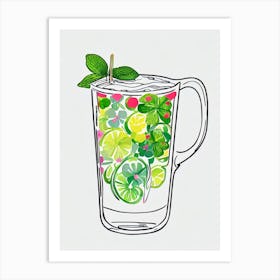 Clover Club Minimal Line Drawing With Watercolour Cocktail Poster Art Print