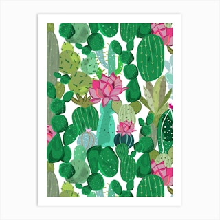 Cactus And Succulent Tropical Flowers Pattern Art Print