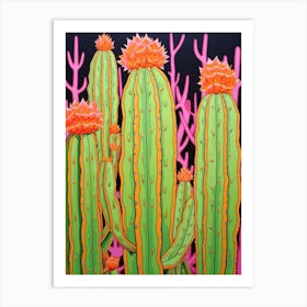 Mexican Style Cactus Illustration Woolly Torch Cactus 1 Art Print