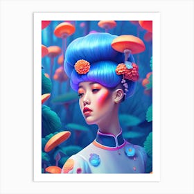 Blue Hair Woman Art Print