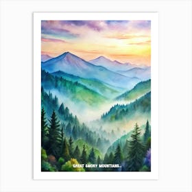 Great Smoky Mountains National Park Watercolor Painting Art Print