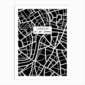 London City Map, UK — Hand-drawn map, vector black map Art Print
