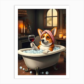 Corgi In A Bathtub Art Print