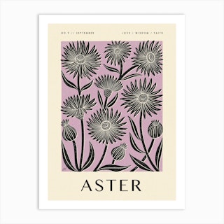 Rustic September Birth Flower Aster Black Purple Art Print