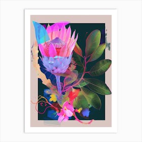 Protea 4 Neon Flower Collage Art Print