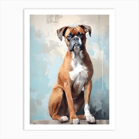 Boxer Dog, Painting In Light Teal And Brown 2 Art Print