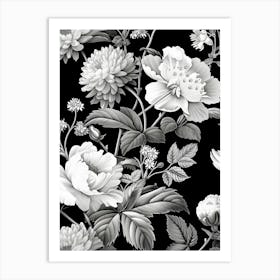 Great Japan Hokusai Monochrome Flowers 1317 Art Print