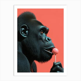 Gorilla Eating Lollipop Art Print