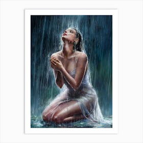 Woman Scared in The Rain Art Print