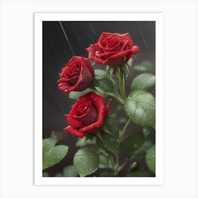 Red Roses At Rainy With Water Droplets Vertical Composition 80 Art Print