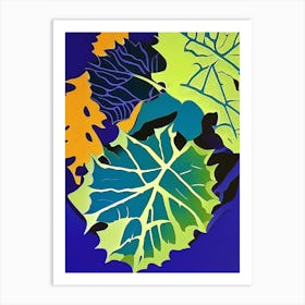 Grape Leaf Colourful Abstract Linocut Art Print