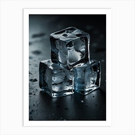 Ice Cubes On Black Background Art Print