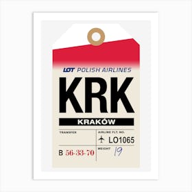 Krakow (KRK) Poland Vintage Airline Luggage Tag Art Print