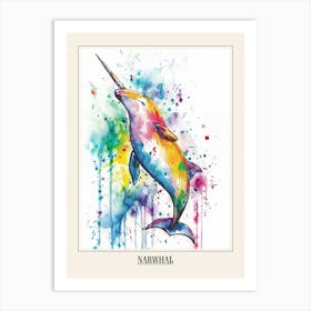 Narwhal Colourful Watercolour 1 Poster Art Print