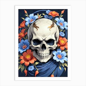 American Flag Floral Face Evil Death Skull (36) Art Print