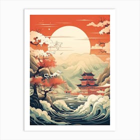 Tsunami Waves Japanese Illustration 10 Art Print